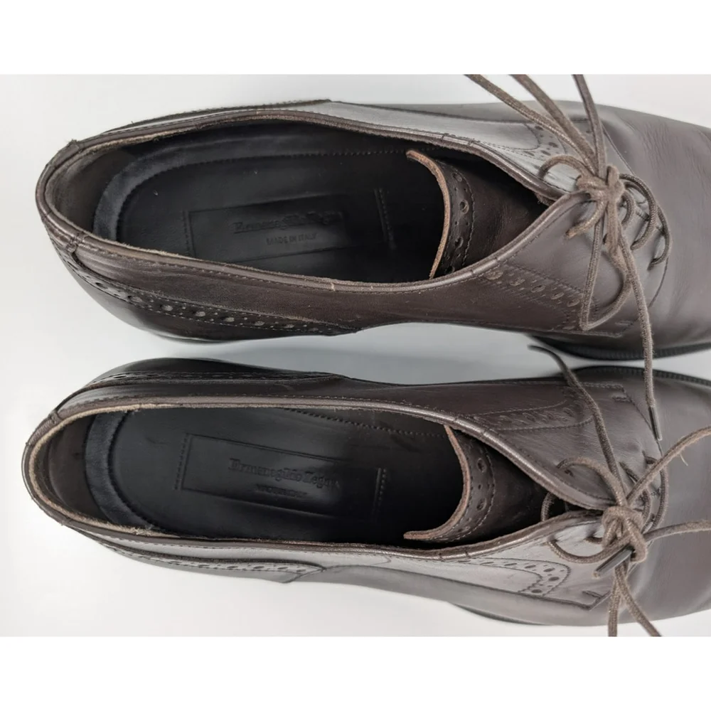 Ermenegildo Zegna Brown Derby Dress Shoes Sz 10 Classic Designer Luxury